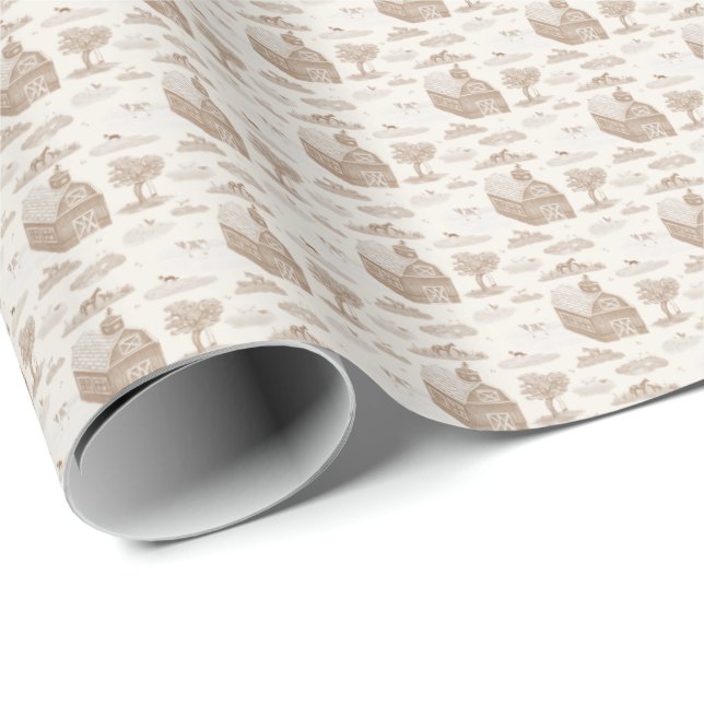 Papel De Presente Toalete de Animais de Fazenda (Caqui)  (Ponta do rolo)