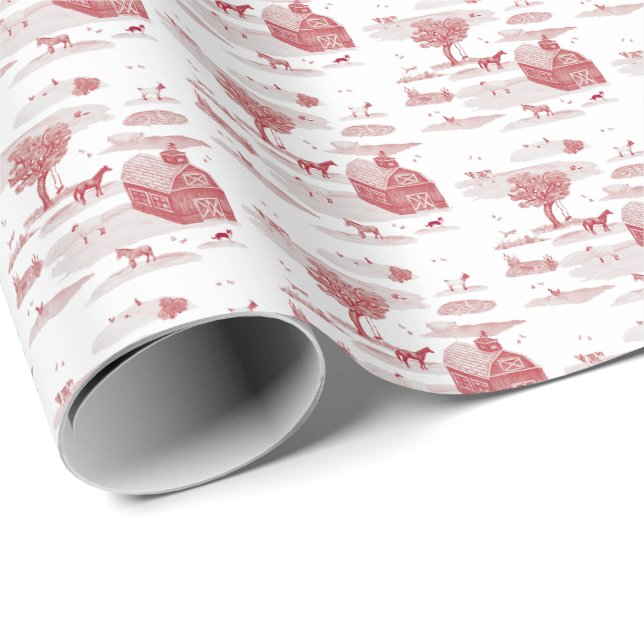 Papel De Presente Toalete de Animal de Fazenda (Vermelho)  (Ponta do rolo)