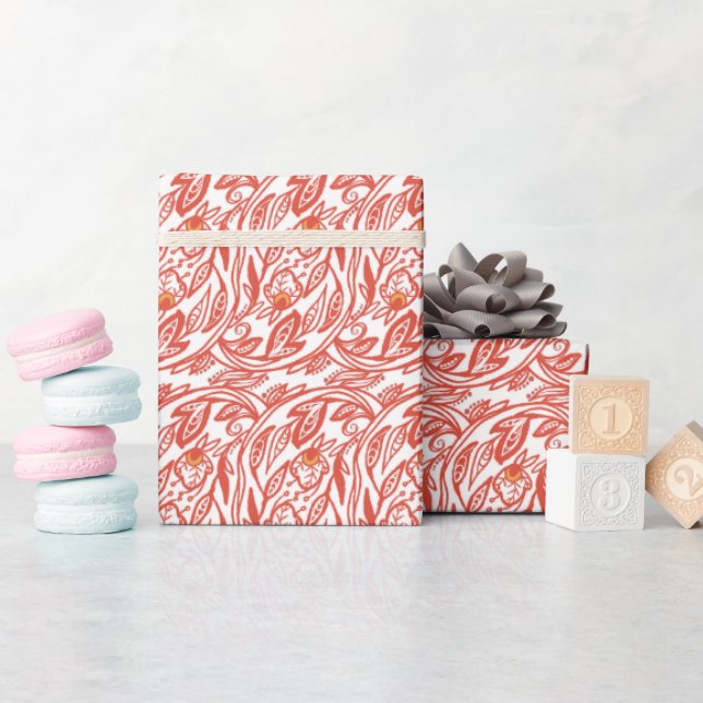 Papel De Presente Toalete Floral Vermelho (Chá de bebê)