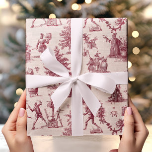 Papel De Presente Toalete Vermelho Vintage Clássico Francês
