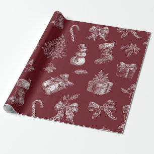 Papel De Presente Toalete Vermelho Vintage de Natal com Meias (2)