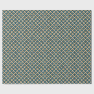 Papel De Presente Toalha de Mesa com Padrão de Leque Art Déco Azul e