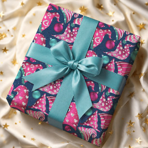 Papel De Presente Tocos de Gnome de Natal Cor-de-Rosa Brilho Falso C