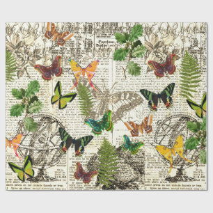 Papel De Presente Todas as Borboletas e Ferns de Olhar Antiquado Oca