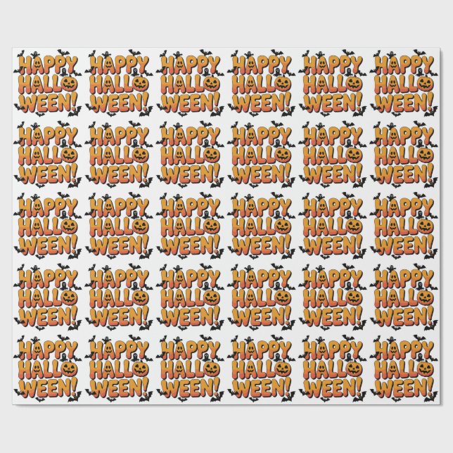 Papel De Presente Todo Grande Halloween Começa com um Sorriso e uma  (Aberto)