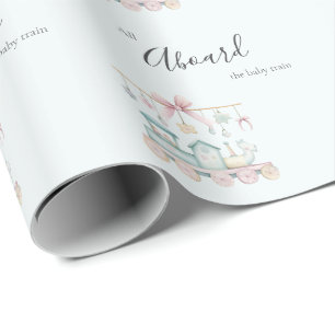 Papel De Presente Todos a Bordo do Trem do Bebê Chás de Bebê
