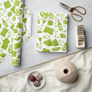 Papel De Presente Todos os Símbolos da Páscoa em Verde