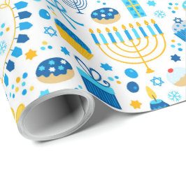 Papel De Presente Todos os Símbolos do Hanukkah