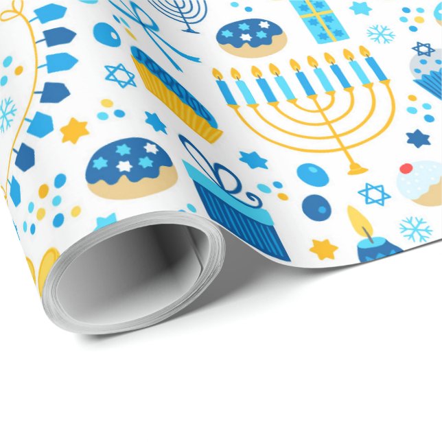 Papel De Presente Todos os Símbolos do Hanukkah (Ponta do rolo)