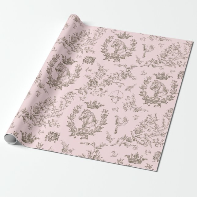 Papel De Presente Toil equestre, rosa-rosa-chic clássico (Desenrolado)