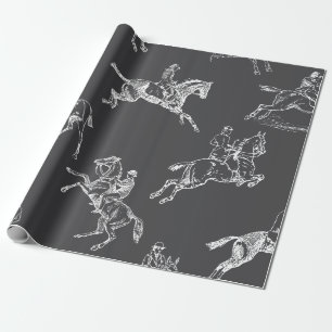 Papel De Presente Toile Anel Horseback Branco da Cinza Moderna
