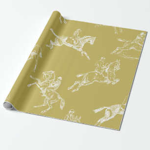 Papel De Presente Toile Anel Horseback Branco Dourado Moderno Na mod