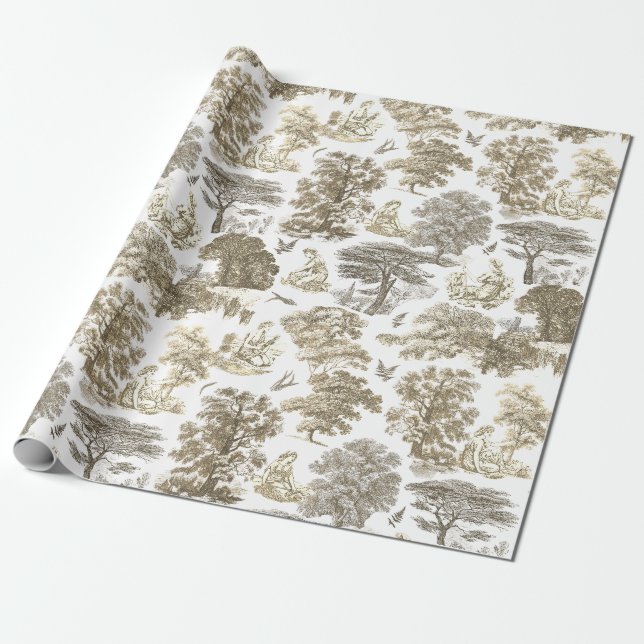 Papel De Presente Toile Clássica Rustic Beige Country (Desenrolado)