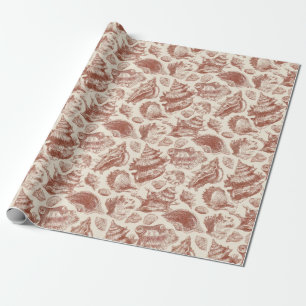 Papel De Presente Toile Costeiro Vintage de Conchas em Tons Terrosos