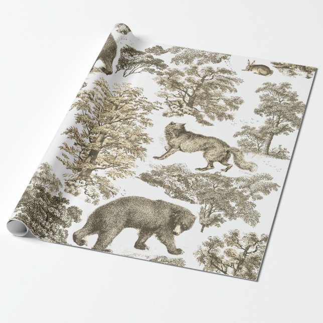 Papel De Presente Tóile de Animais da Floresta de Cerco Russo Clássi (Desenrolado)