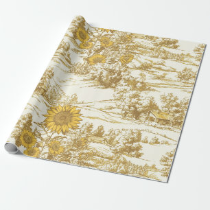 Papel De Presente Toile de Campo de Girassóis Cottagecore (5)