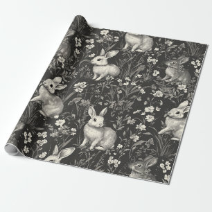 Papel De Presente Toile de Coelho Francês em Padrão Floral Preto