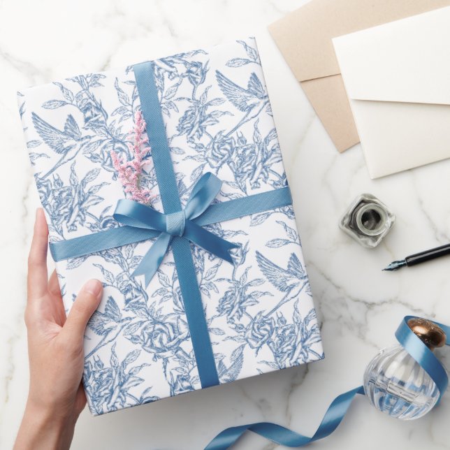 Papel De Presente Toile de Jouy Azul Francesa (Presentear)