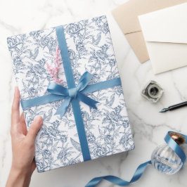 Papel De Presente Toile de Jouy Azul Francesa