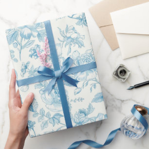 Papel De Presente Toile de jouy Chinoiseries Francesas Peônias Flora