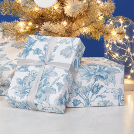 Papel De Presente Toile-de-jouy Chinoiseries Padrão Floral Azul