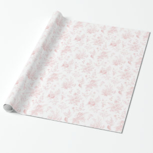 Papel De Presente Toile De Jouy Rosa Vintage Floral Chinoiserie