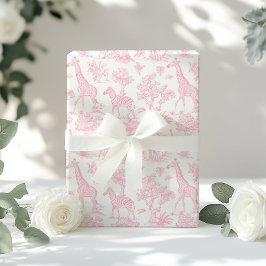 Papel De Presente Toile de Jouy Safari animais rosa-elegantes
