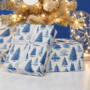 Papel De Presente Toile de Natal azul