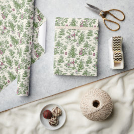 Papel De Presente Toile de Natal Verde e Vermelho Santa