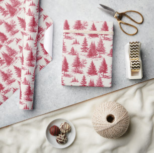 Papel De Presente Toile de Natal vermelha