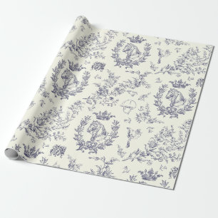 Papel De Presente Toile Equestre Clássico Azul-Chic