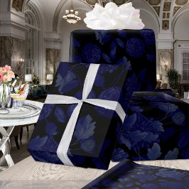 Papel De Presente Toile Floral De Cor Preta E Azul