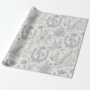 Papel De Presente Toile Floral Equestre (Equestre) Chic Blue Beige