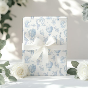 Papel De Presente Toile Safari animais Balões de ar quente azuis