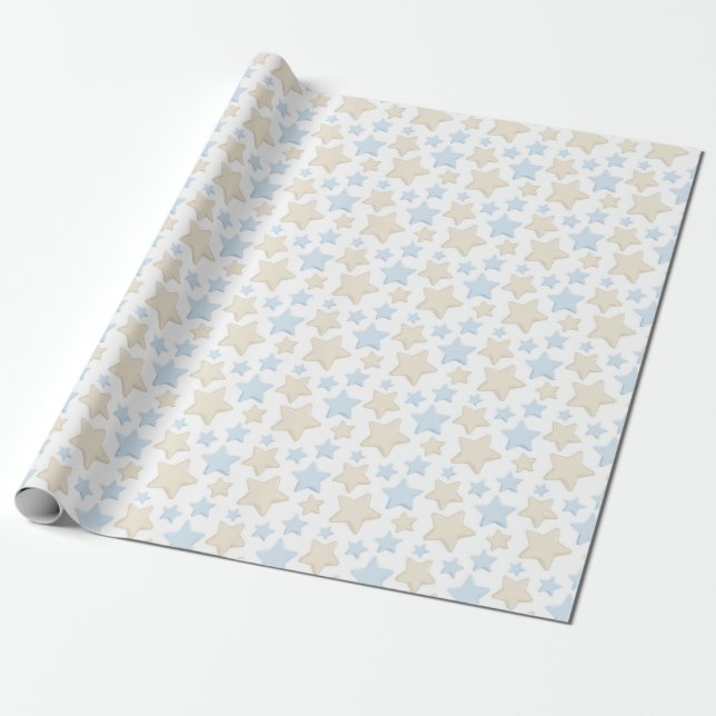 PAPEL DE PRESENTE TOM DE AZUL & ESTRELAS BEGE (Desenrolado)