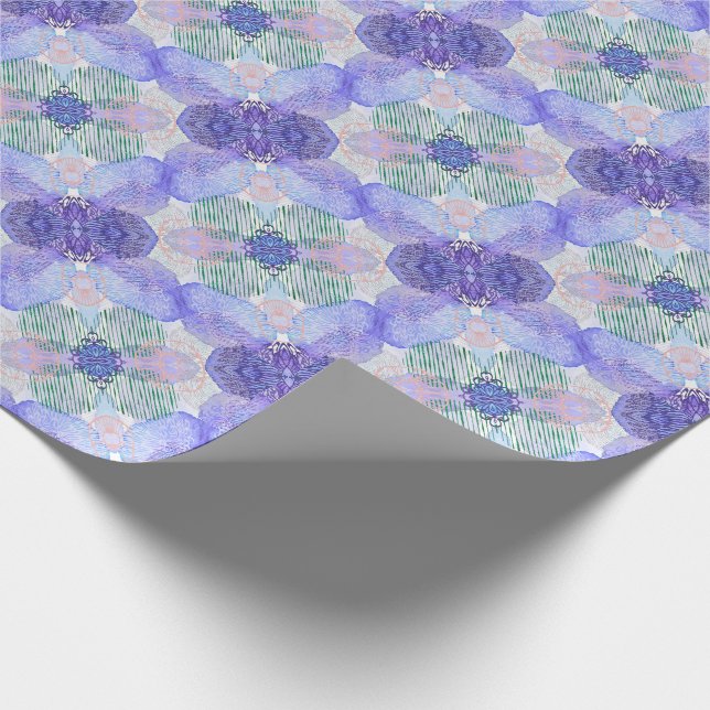 Papel De Presente Tonalidades de Lavanda e flores verdes de Abstrato (Ponta)