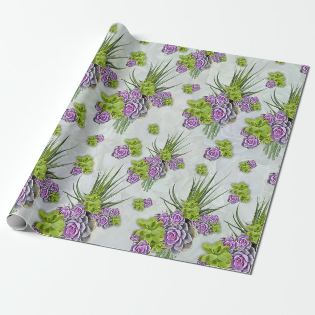 Papel De Presente Tonalidades Suculentas de Tons Verdes e Lavandas d (Desenrolado)