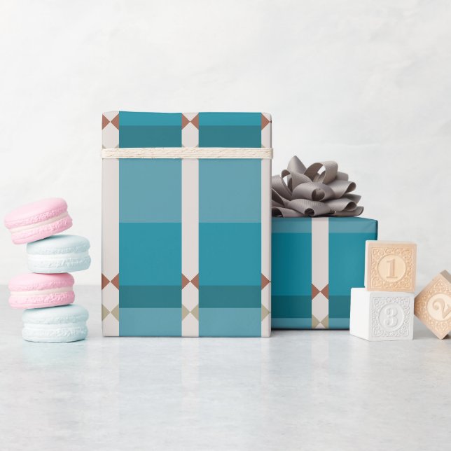 Papel De Presente Tones Terrenos Cinzas Castanhos Azuis Arte Geométr (Chá de bebê)