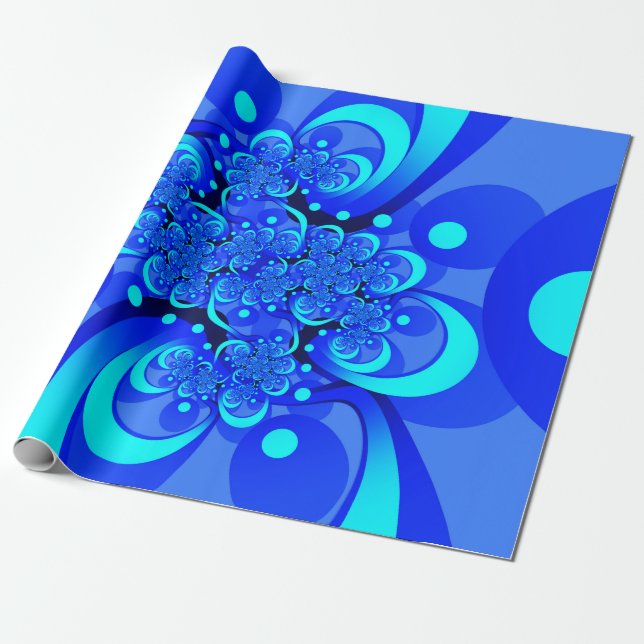 Papel De Presente Tons de Azul Arte Fractal Abstrata Moderna (Desenrolado)