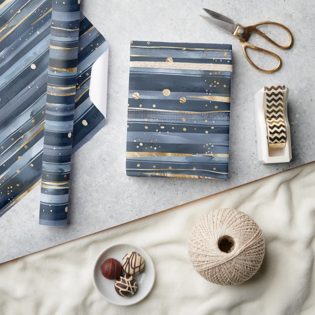 Papel De Presente Tons de Azul Listras Pontos Sonhos Aniversário (Artesanato)