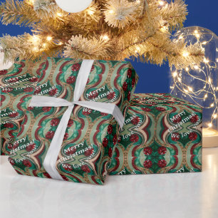 Papel De Presente Tons de Joia de Natal Esmeralda Rubi e Salvia