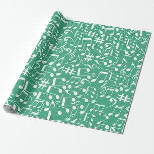 Papel De Presente Tons de Oceano Azul Verde Turquesa Notas Musicais