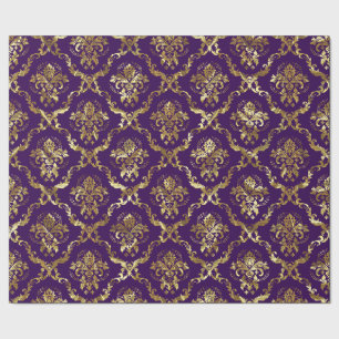 Papel De Presente Tons de Prata Padrão Floral Fundo Roxo