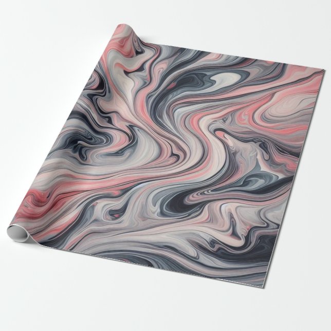 Papel De Presente Tons Giratórios de Rosa, Cinza e Branco (Desenrolado)