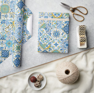 Papel De Presente tons mediterrâneos/ Azulejos