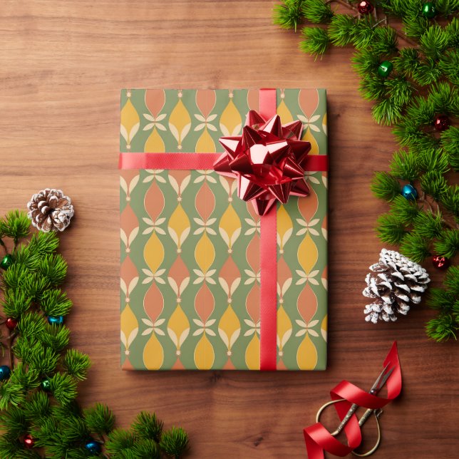 Papel De Presente Tons Terrosos Moderno de Meados do Século Padrão O (Presente de Natal)