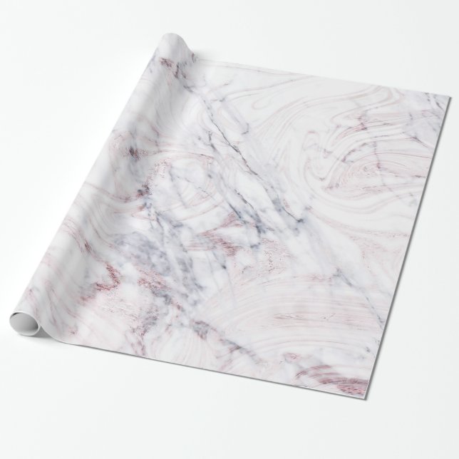 Papel De Presente Toque de Mármore Cinza Branco Rosa Redemoinho Chic (Desenrolado)