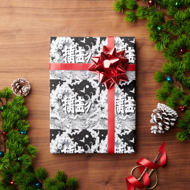 Papel De Presente Tóquio Preto e Branco (Presente de Natal)