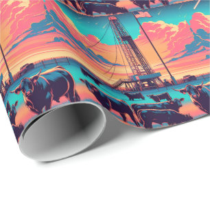 Papel De Presente Torre de Petróleo e Gás ao Pôr do Sol Gado e Band
