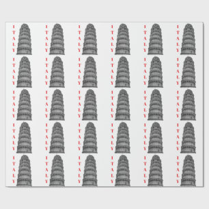 Papel De Presente Torre de Pisa Itália Preto e Branco